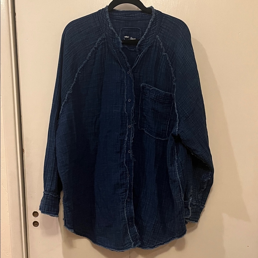 Aerie Dark Blue Lightweight Shirt Tunic Mini Dress button down